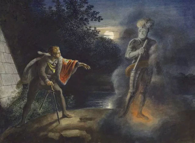 Hamlet sees the ghost of his Father