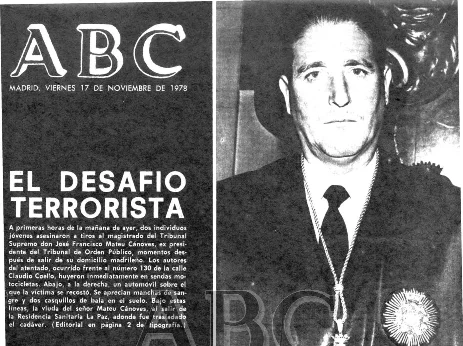 Es asesinado en Madrid Mateu Cánoves, antiguo presidente del desaparecido Tribunal de Orden Público
