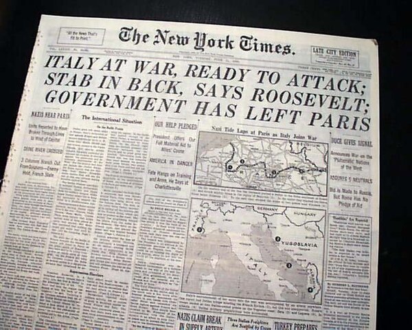 Italy enters WWII on side of Germany