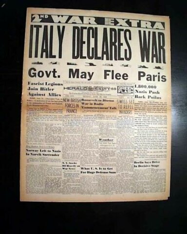 Italy enters WW II on side of Germany
