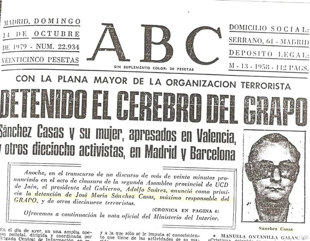Es detenido en Valencia José M.° Sánchez Casas, líder máximo del grupo terrorista G.R.A.P.O.