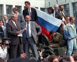 Yeltsin standing on the Tank