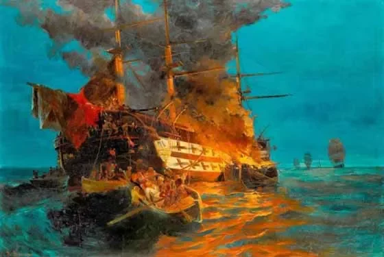 •	Ανατίναξη της τουρκικής ναυαρχίδας