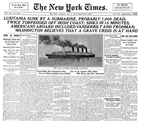 The sinking of the RMS Lusitania