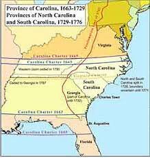 The Province of Carolina separates into North Carolina and South Carolina.