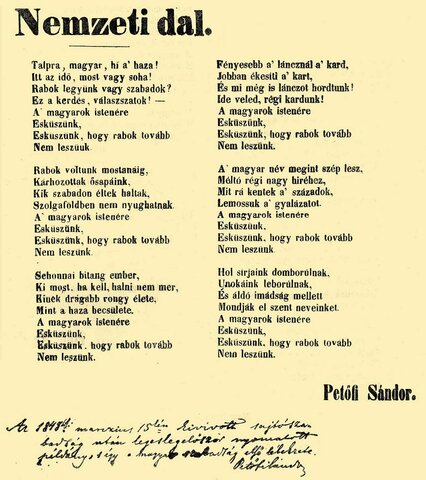 Petőfi Sándor Megírja a Nemzeti dalt