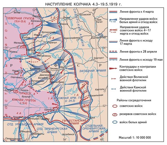 Начало наступления войск адмирала А.В. Колчака, которые продвигаются в направлении Симбирска и Самары.