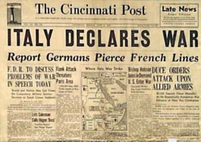 Italy declared war on Britain and France