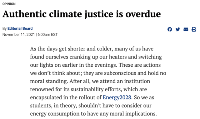 The Campus editorializes on 'authentic climate justice'