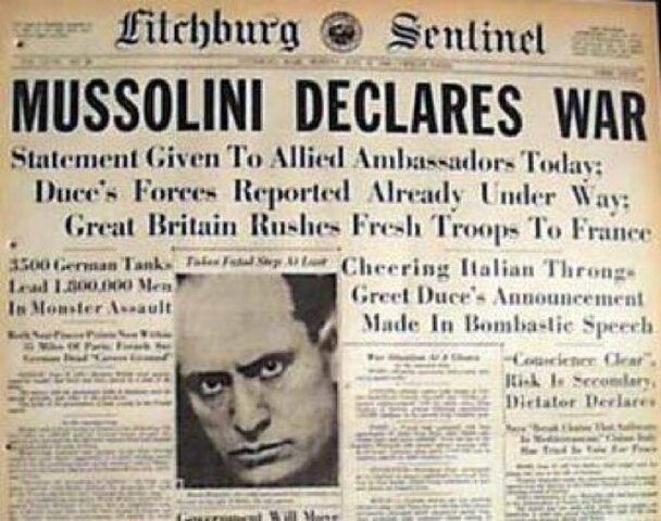Italy declared war on Britain and France
