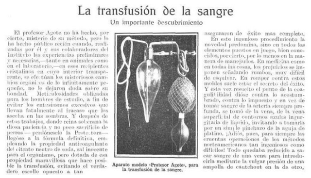 Instrumental para la transfusión de sangre.