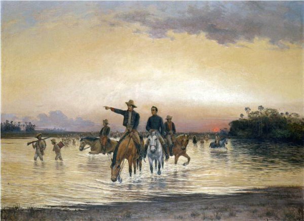 Marcha del Libertador Bolívar y Santander en La Campaña de los Llanos.