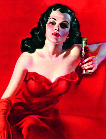 "La mujer de rojo" junto con el mensaje "Tome Coca-Cola"