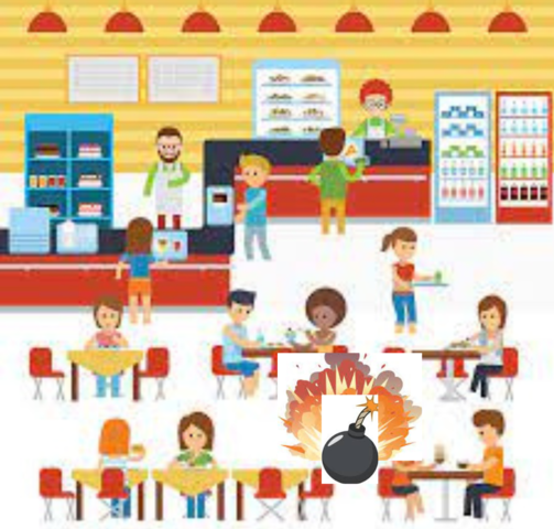 11:44 shooters detonate bombs in cafeteria