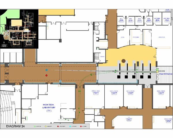 11:31 Harris and Klebold move east in the north main hallway