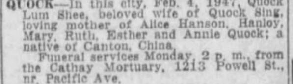 Lum Shee passes away