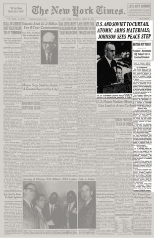 President Johnson and Khrushchev cut back production of nuclear weapons