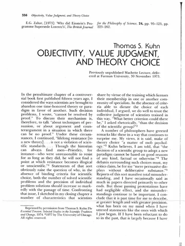Objectivity, Value Judgment, and Theory Choice