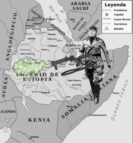 Mussolini se une a Hitler, e invade Abisinia