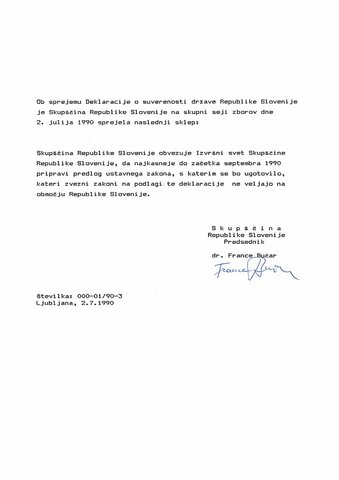 DEKLARACIJA O SUVERENOSTI DRŽAVE REPUBLIKE SLOVENIJE