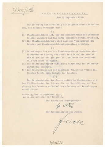 Nuremburg Laws enacted - what were they?