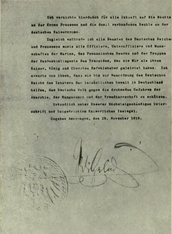German Revolution of 1918 and Kaiser Wilhelm II Reigns