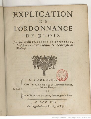 1498 Ordonnance de Blois par louis XII