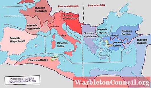 Rimski imperij se razdeli na z in v del