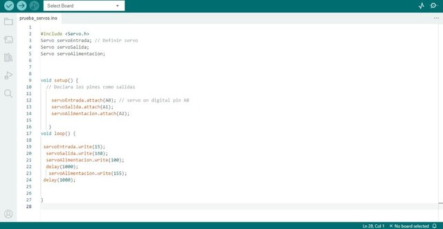 Codificación Algoritmo de Prueba en el Arduino