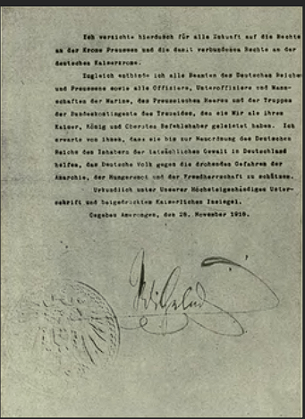 German Revolution of 1918 and Kaiser Wilhelm II resigns