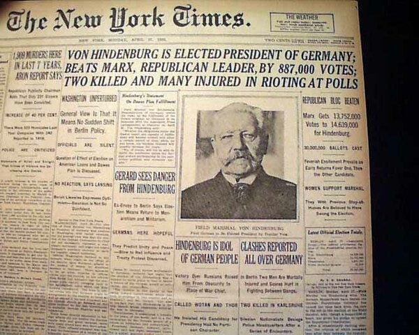Election of President von Hindenburg