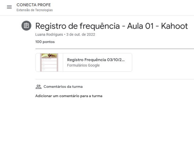 Registro de frequência - Aula 1 KAHOOT