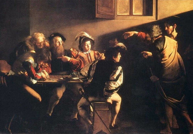 Caravaggio pinta "La vocación de San Mateo"