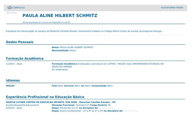 Criação do currículo