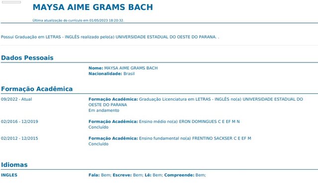 Criação do currículo.