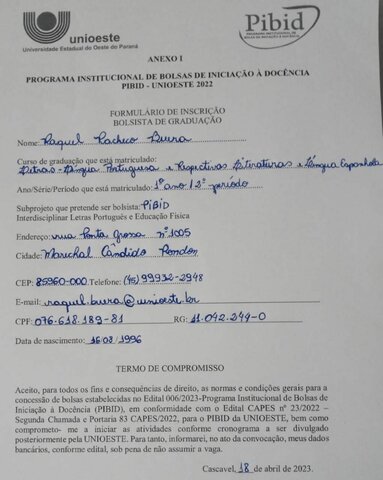 Inscrição no Pibid