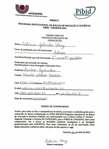 Inscrição no PIBID