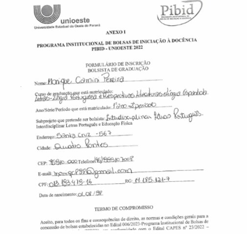 Inscrição no PIBID