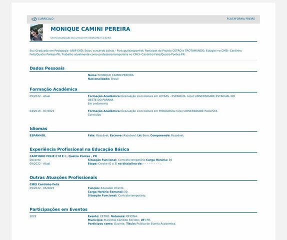 Preenchimento do currículo.