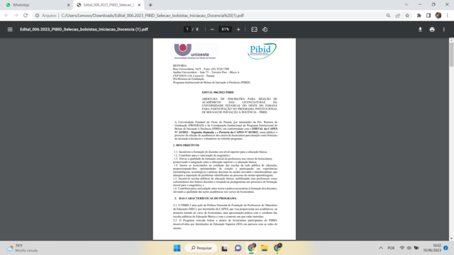 Edital de abertura do PIBID