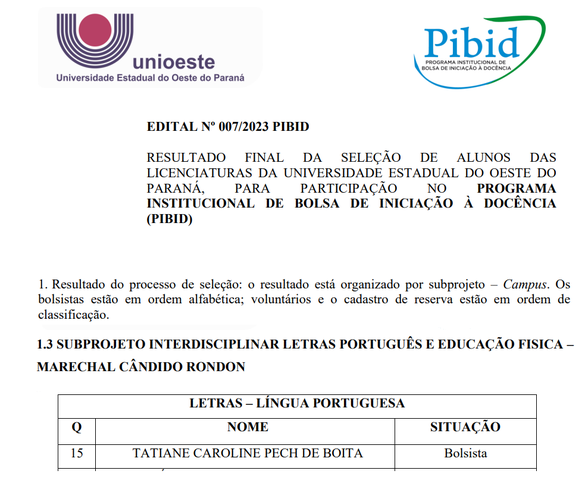 Resultado Final da Seleção