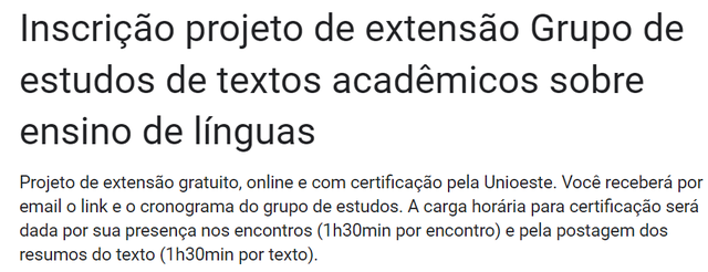Grupo de estudos: Inscrição