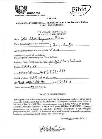 Inscrição no Pibid