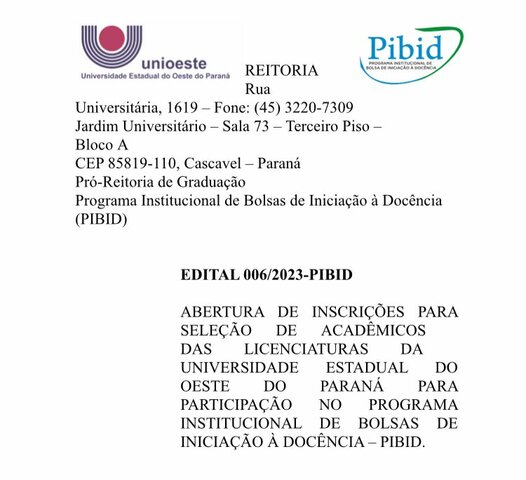 Abertura das Inscrições