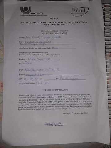 Processo de inscrição