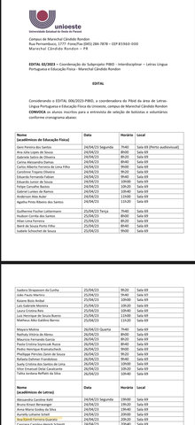 Edital para as entrevistas