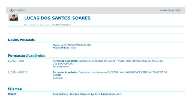 CURRÍCULO NA PLATAFORMA FREIRE