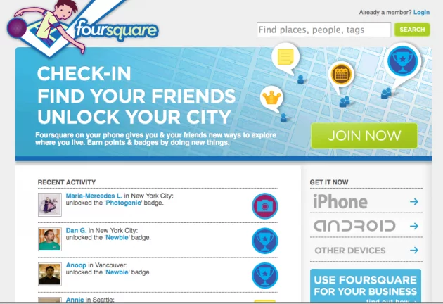 FourSquare "check in" drops