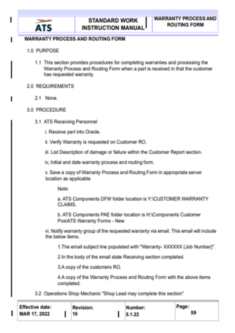 Revamped and standardized components warranty acceptance process (Blue Sheet)