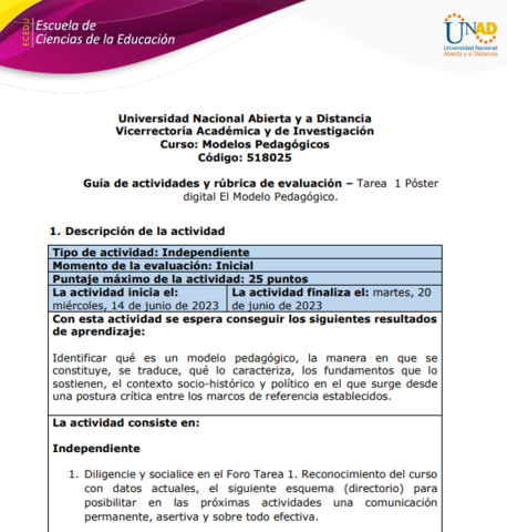 Unidad 1- Tarea 1 - Póster digital El Modelo Pedagógico
